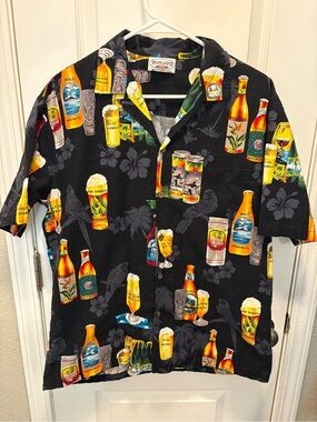 Men's Pacific Legend Hawaiian Beer Lover Brewery Button Up Camp Shirt - Sz L